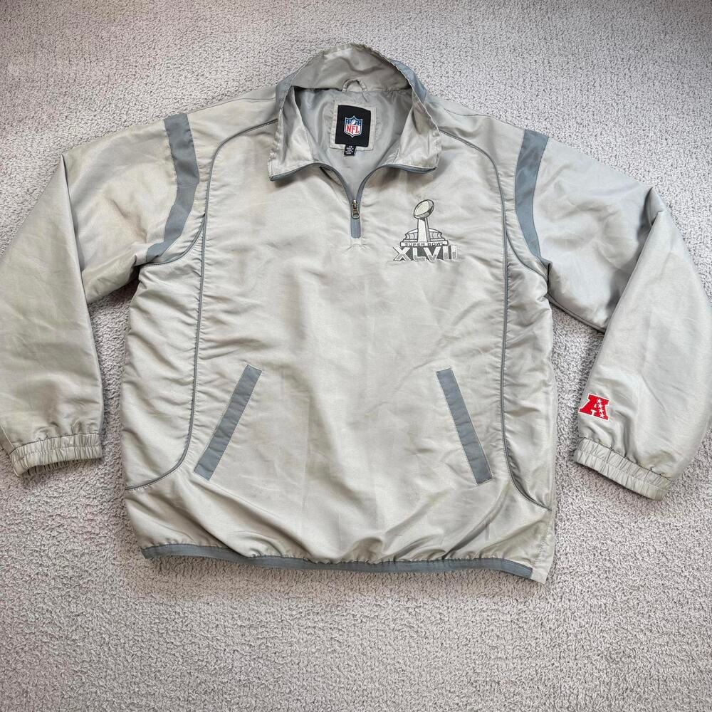 NFL Super Bowl XLVII 2013 New Orleans Pullover Jacket Mens L Gray Lightweight